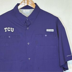 Columbia Men's TCU Horn Frogs Sports Deep Purple Casual Shirt Size XL/TB
